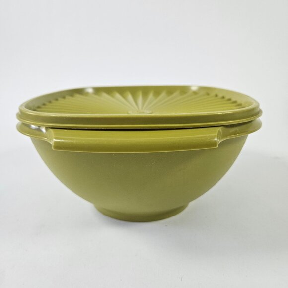 VTG Tupperware Servalier Bowl 858-1 W/ Lid 859-1 Avocado Green Made In Canada - Picture 4 of 13
